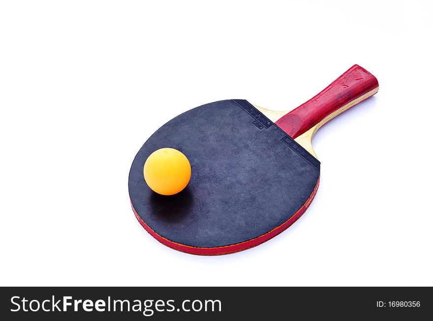 Table tennis racket and ball over white background. Table tennis racket and ball over white background
