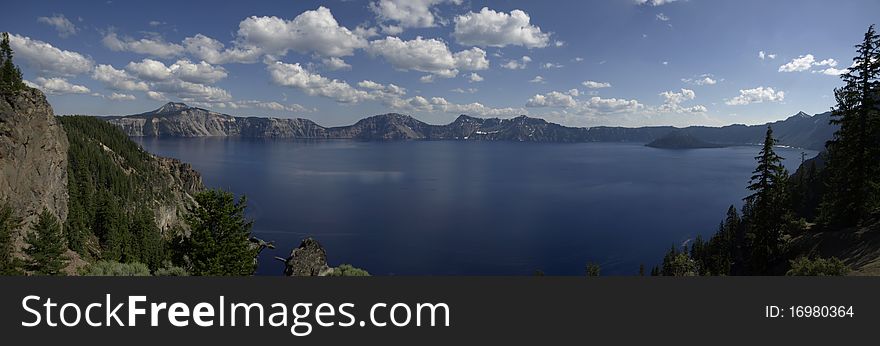 A panoramic view of Crater Lake at Crater Lake National Park