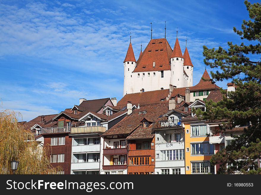 Thun castle under blue sky (Jungfrau region, cantone Bern, Switzerland)