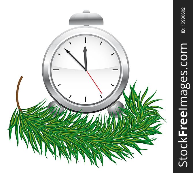 A Clock And Green Fir Branches