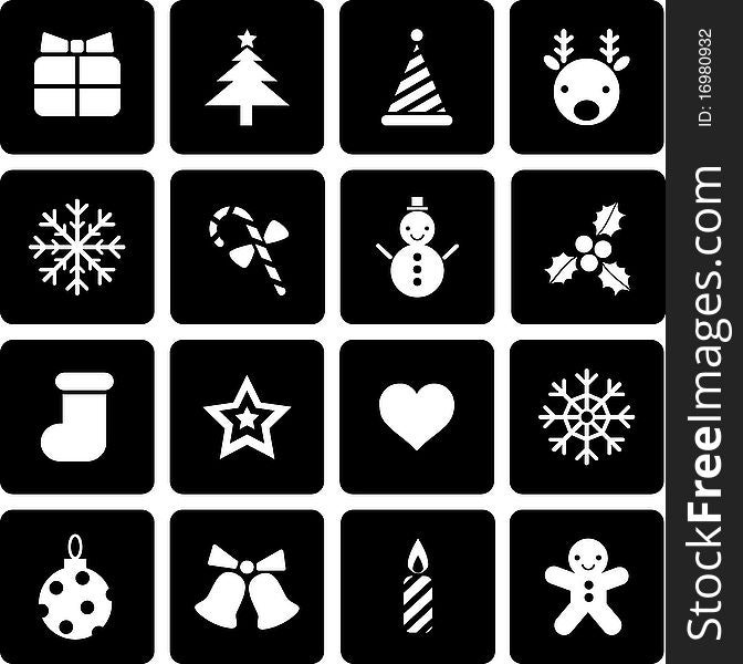 Illustration of set of christmas icons, buttons