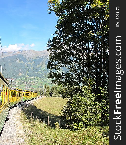 Cog-wheel Train between Jungfrau and Interlaken at Switzerland , Europe. Cog-wheel Train between Jungfrau and Interlaken at Switzerland , Europe