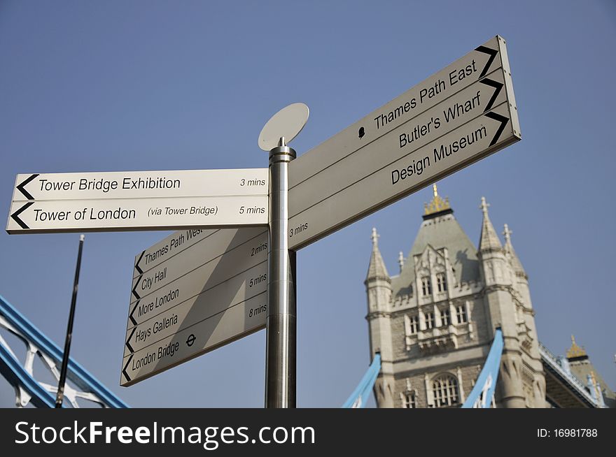 Signpost Beside Tower Bridge, London