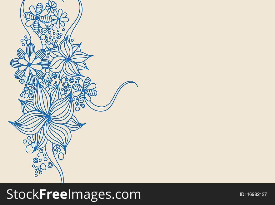 Blue  flowers on light background (illustration). Blue  flowers on light background (illustration)