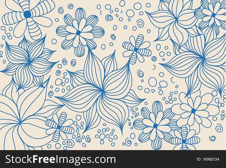 Blue  flowers on light background (illustration). Blue  flowers on light background (illustration)