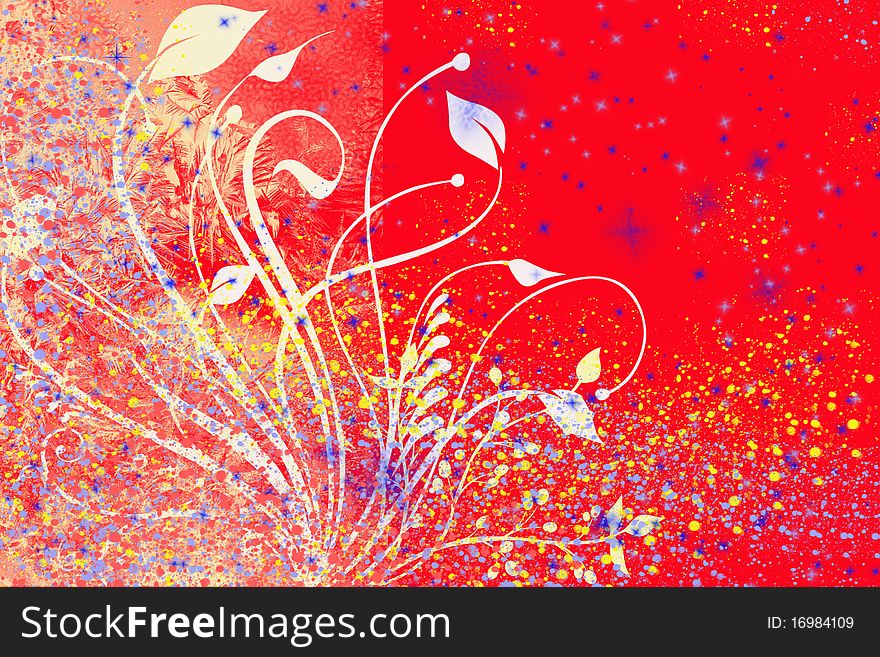 Red color frosty and floral design card background with snow and sparkles