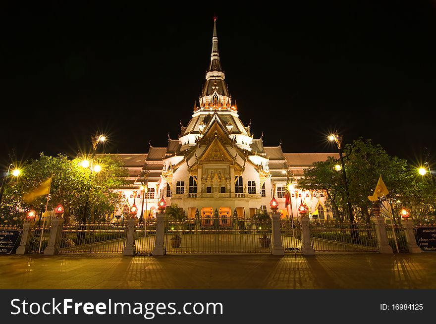 Sothorn temple in night at Chachoengsao province, Thailand