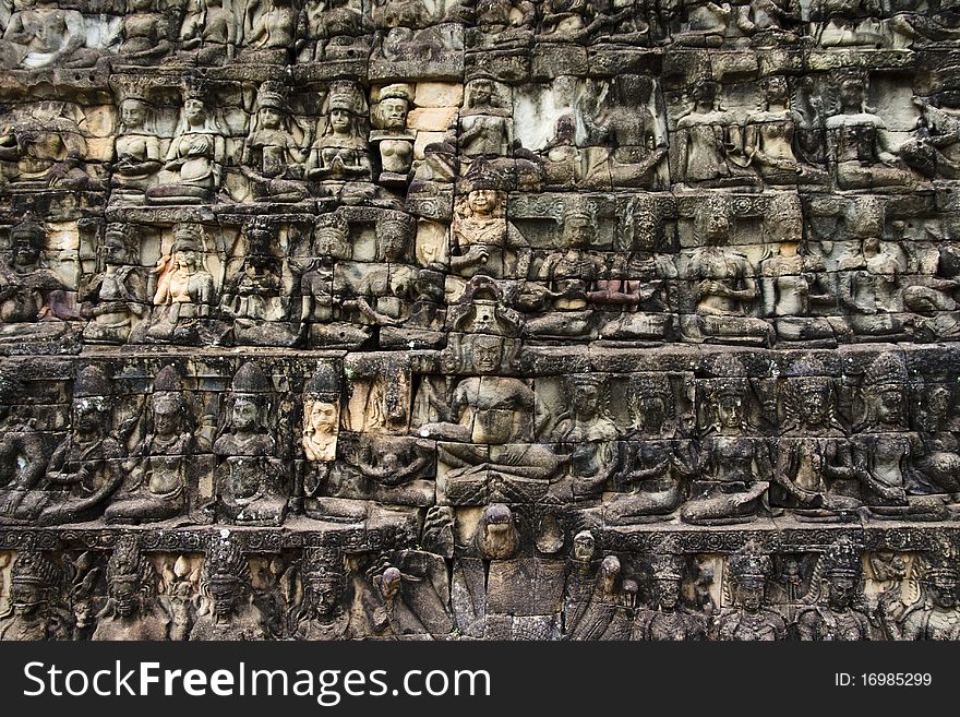 Detailed Khmer Angkor Wat Wall