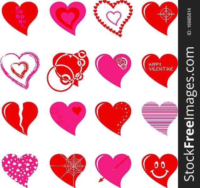 Vector hearts set red and pink