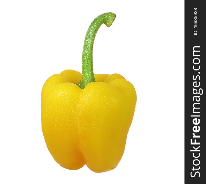 Wet yellow pepper isolated on white background