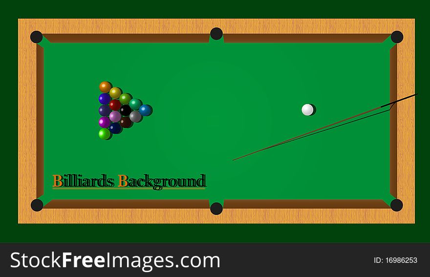 Billiards with balls and cue. Vector, EPS 8.