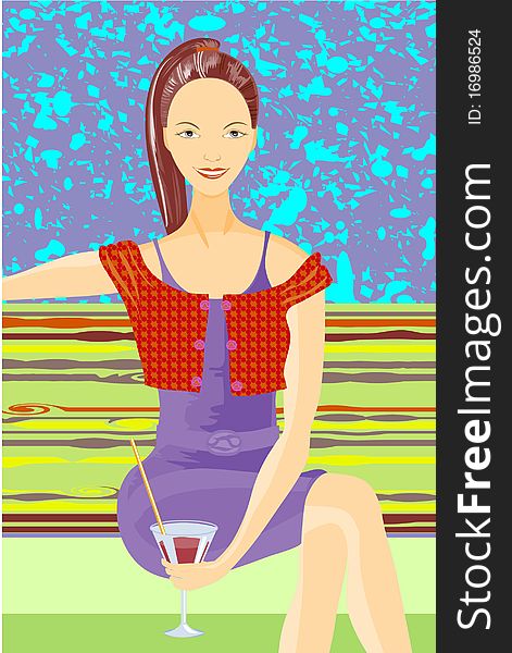 Girl with a cocktail. Vector illustration. Girl with a cocktail. Vector illustration.