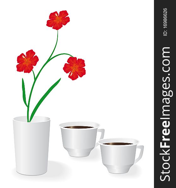 Flowers And Two Cups Of Coffee
