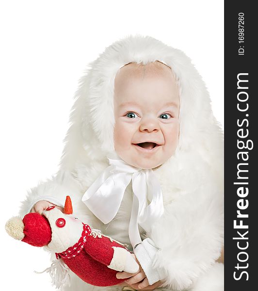 Beautiful baby boy in a rabbit fancy dress