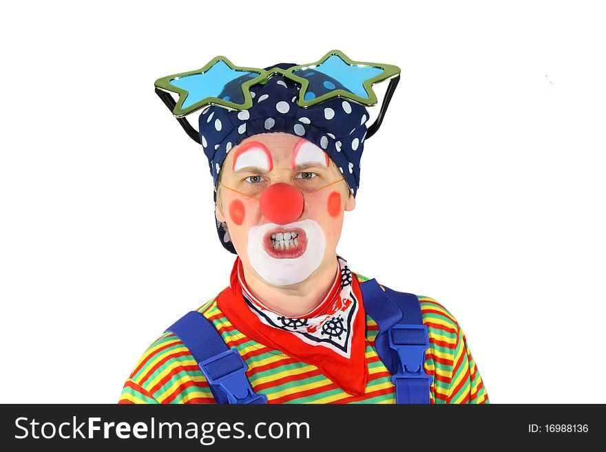 Clown is angrily looking straight into the Camera. Clown is angrily looking straight into the Camera