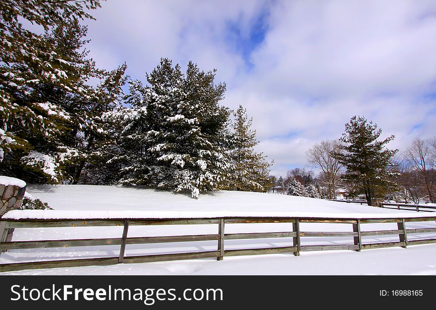 Scenic winter landscape on a cloudy day in Michigan. Scenic winter landscape on a cloudy day in Michigan