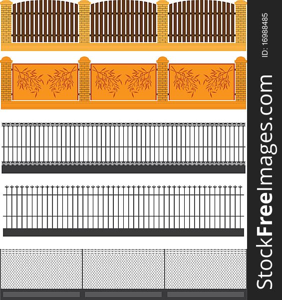 Set of fences and walls. vector illustration