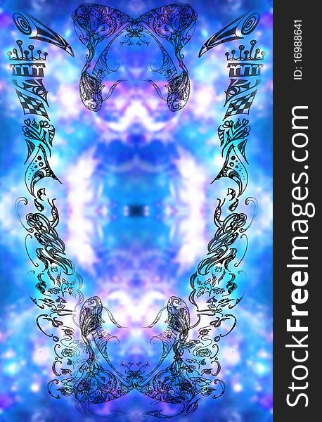 Drawn decorative pattern of blue vertical space