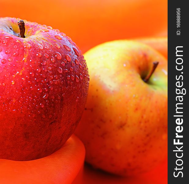 Fresh apple with water drops