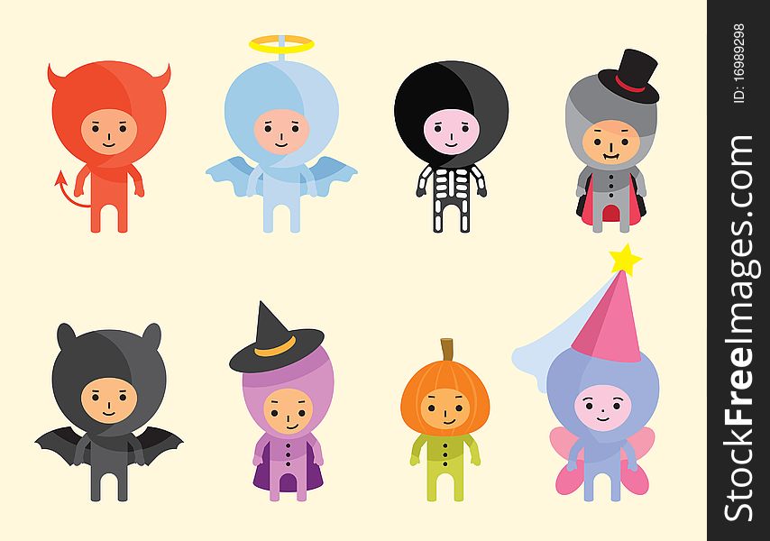 A set of several characters dressed in festive costumes in style Halloween. A set of several characters dressed in festive costumes in style Halloween