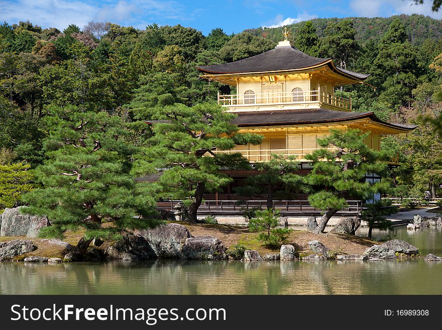 Kinkaku-ji (The Golden Pavilion) in Kyoto, Japan looking over a pond. Kinkaku-ji (The Golden Pavilion) in Kyoto, Japan looking over a pond