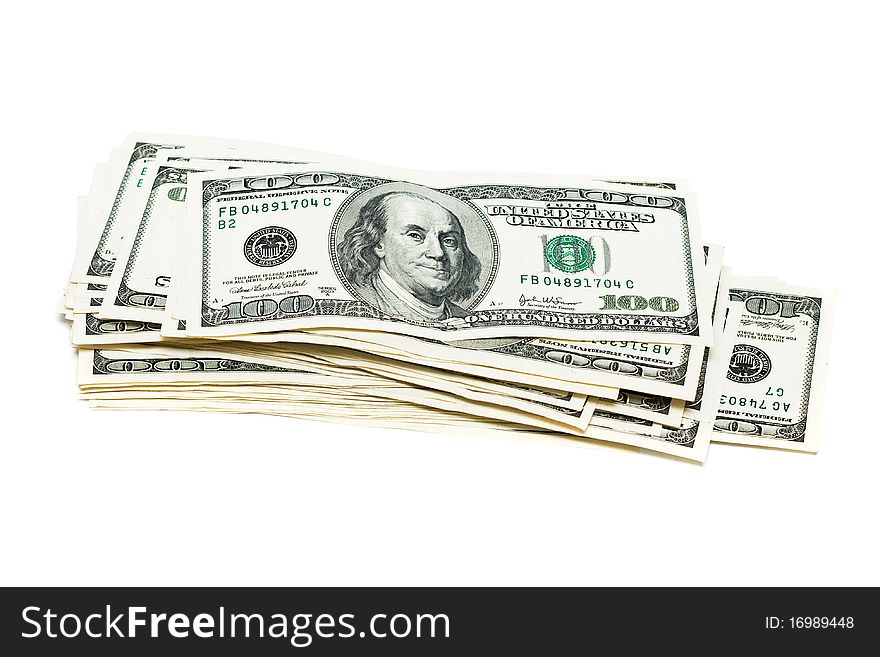 One hundred dollars on white background