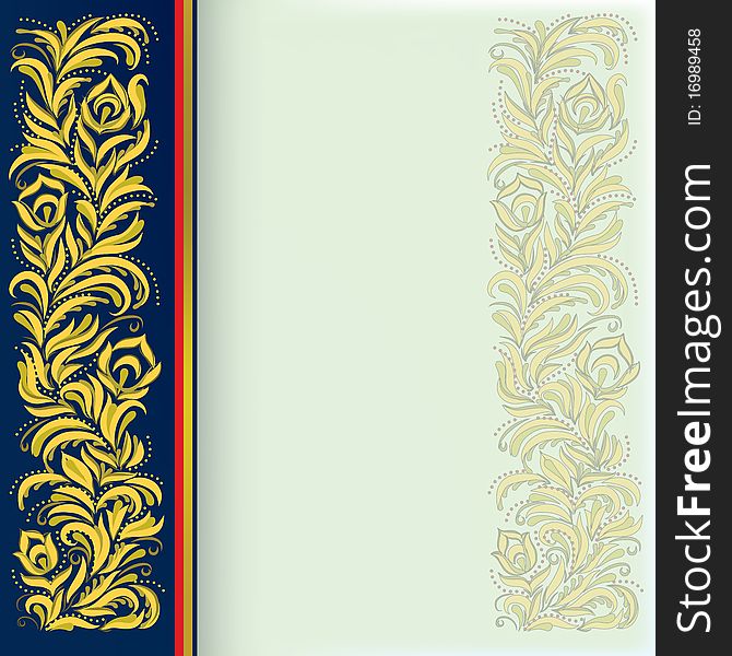 Abstract background with golden floral ornament on blue