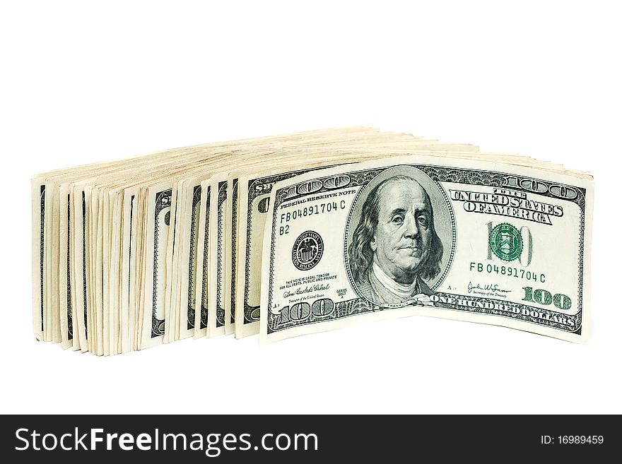 One hundred dollars on white background