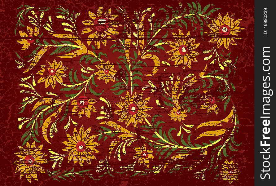 Abstract Background With Floral Ornament On Red