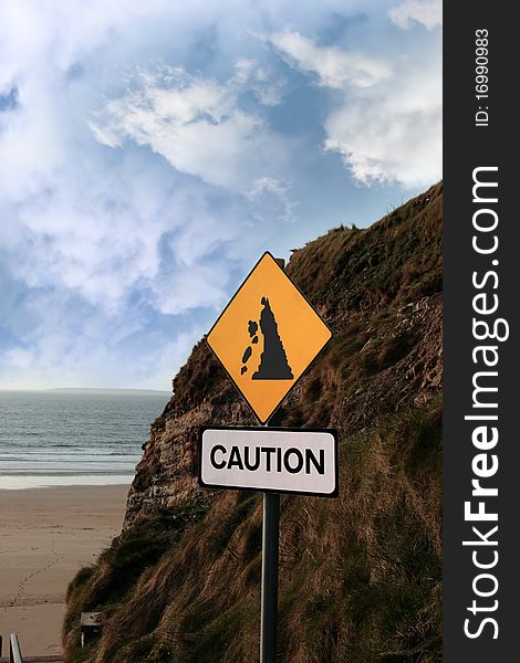 Beach Landslide Caution Sign