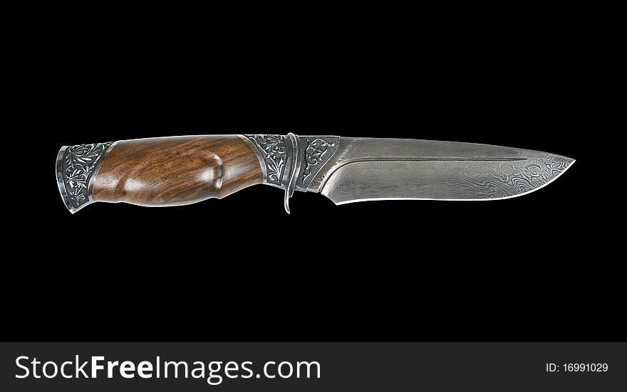 Damask hunting knife, isolated on black