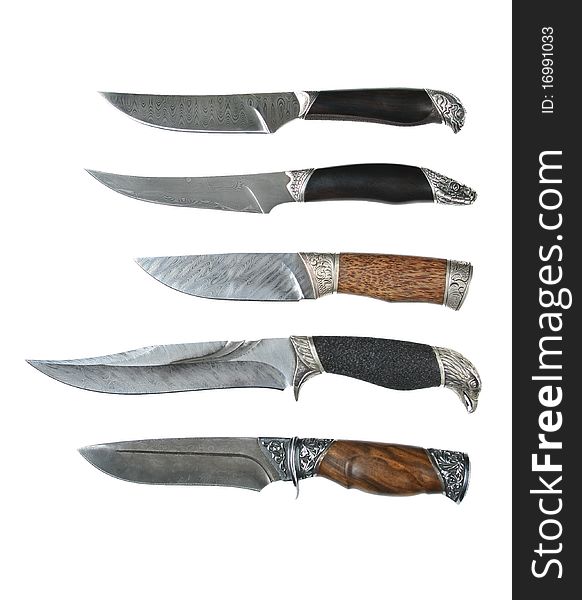 Damask hunting knifes, isolated on white