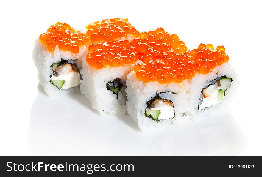 Sushi maki with red caviar