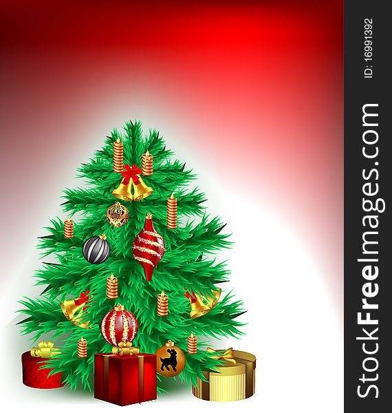 Christmas tree with decorations and copy space for text