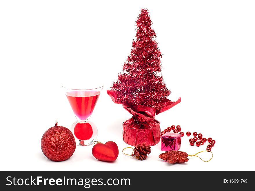 Red Christmas decorations and Christmas tree