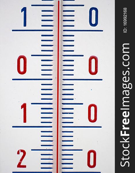 Detail of mercury thermometer with Celsius degrees. Detail of mercury thermometer with Celsius degrees.