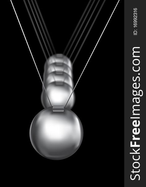 Newtons cradle silver balls on black background