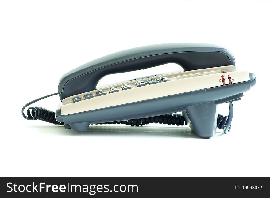 Blue office telephone isolated on a white background