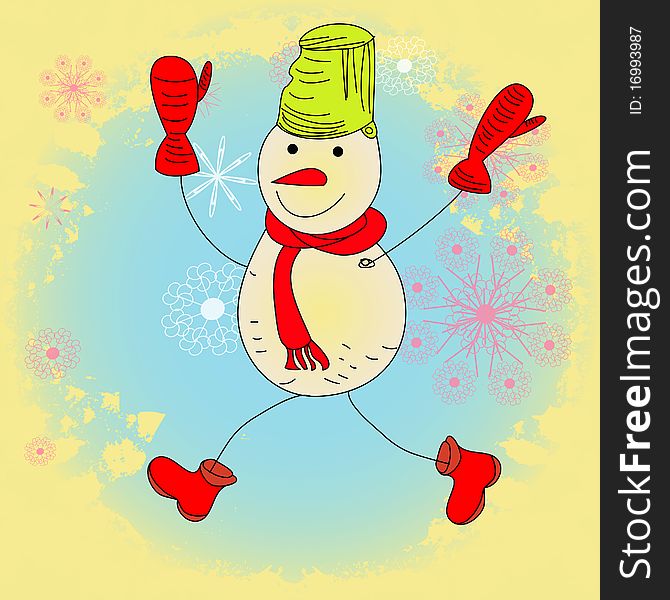 Snowman. Universal template for greeting card, web page, background