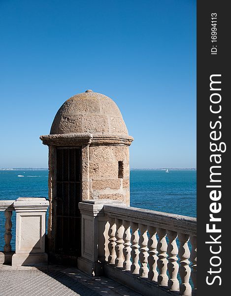 Viewpoint of the mall in Cadiz. Balustrade at the sea.