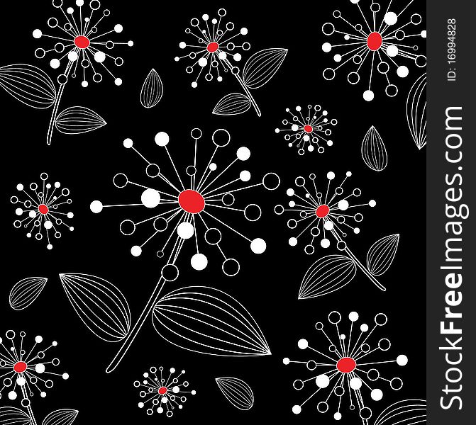 Cute floral background with black and red colors