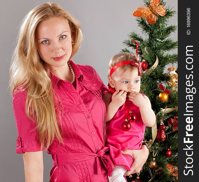 Mum and daughter celebrate Christmas. Mum and daughter celebrate Christmas