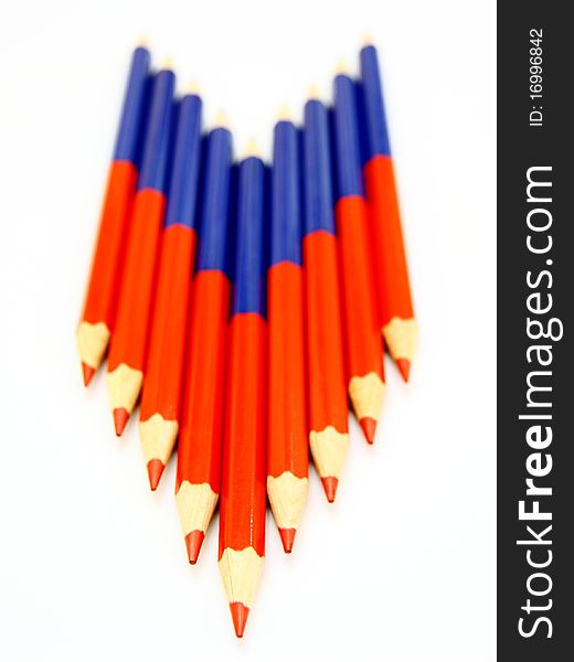 Colour pencils isolated on white background close up