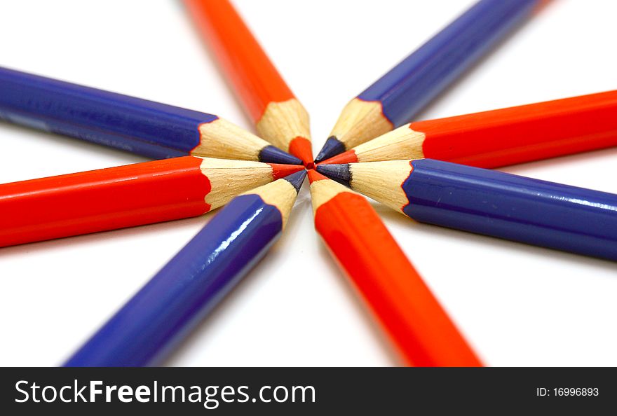 Colour pencils isolated on white background close up