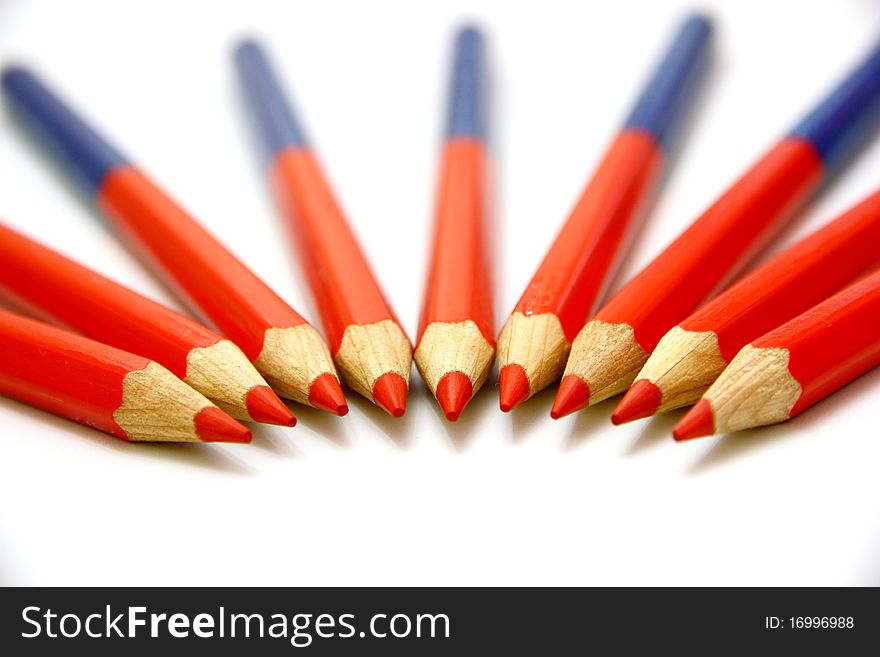 Colour pencils isolated on white background close up