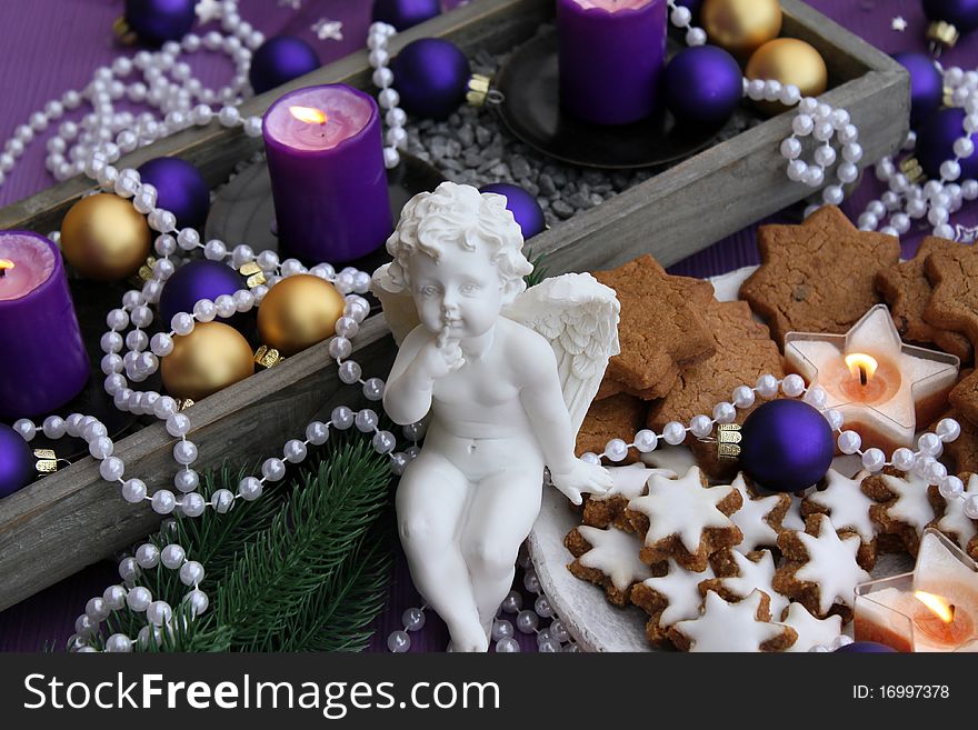 Advent decoration in shades of purple and white. Advent decoration in shades of purple and white