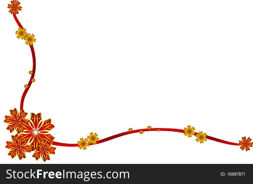 Christmas Illustration with lines flowers yellow red. Christmas Illustration with lines flowers yellow red