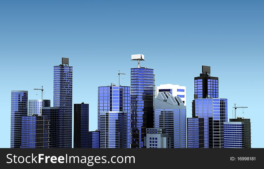 An illustration of a modern building city in bluish background. An illustration of a modern building city in bluish background