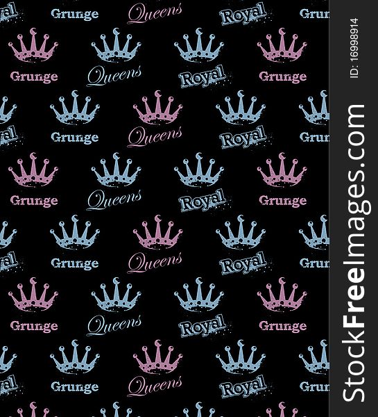 Modern seamless texture with crowns. Cool grunge style. Vector EPS 10 illustration.