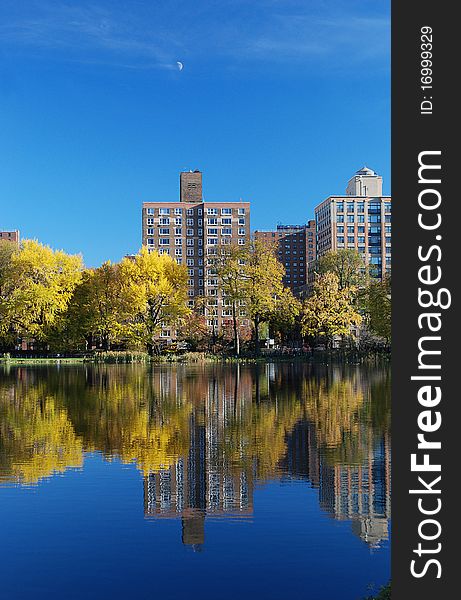 Reflexions on Harlem Meer in Central Park, New York City. Reflexions on Harlem Meer in Central Park, New York City